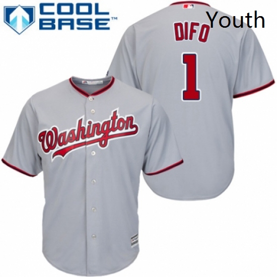 Youth Majestic Washington Nationals 1 Wilmer Difo Replica Grey Road Cool Base MLB Jersey