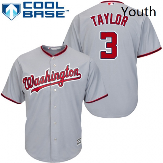 Youth Majestic Washington Nationals 3 Michael Taylor Authentic Grey Road Cool Base MLB Jersey