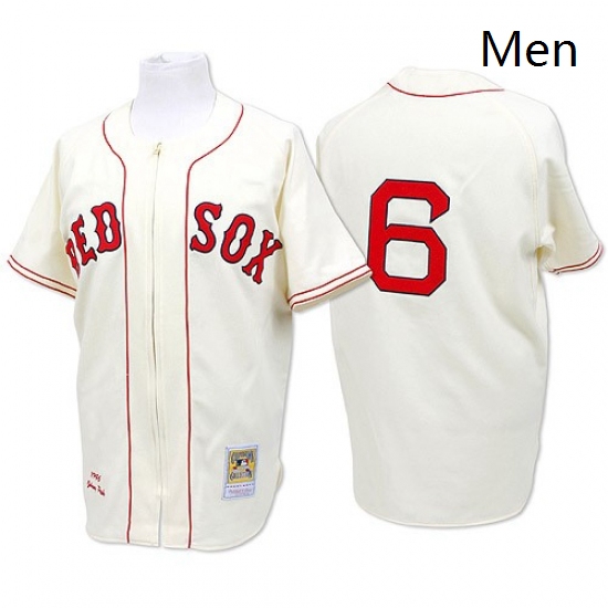 Mens Mitchell and Ness Boston Red Sox 6 Johnny Pesky Replica Cream Throwback MLB Jersey