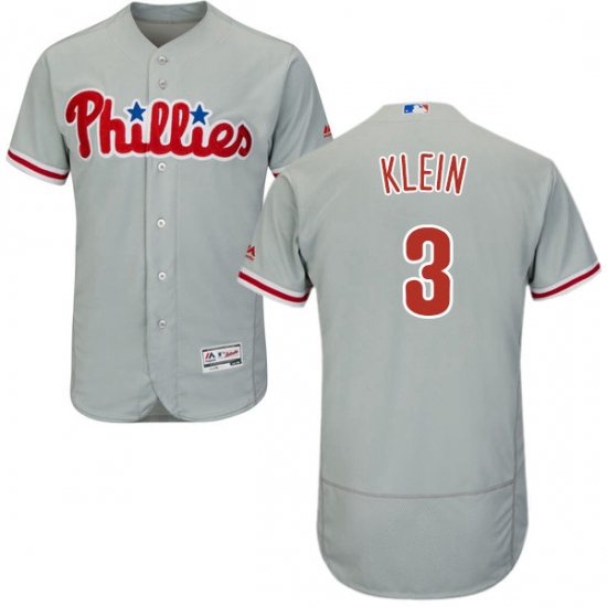 Mens Majestic Philadelphia Phillies 3 Chuck Klein Grey Road Flex Base Authentic Collection MLB Jerse