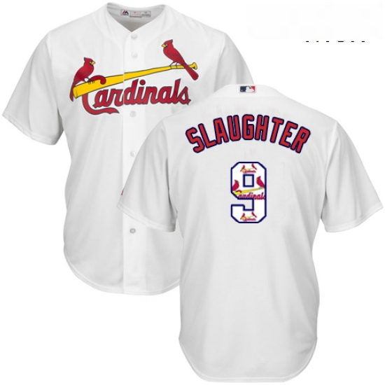 Mens Majestic St Louis Cardinals 9 Enos Slaughter Authentic White Team Logo Fashion Cool Base MLB Je