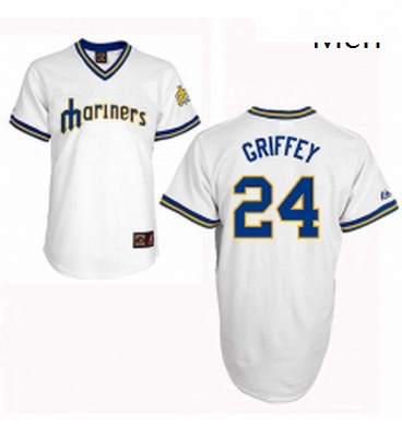 Mens Majestic Seattle Mariners 24 Ken Griffey Replica White Cooperstown Throwback MLB Jersey