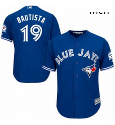 Mens Majestic Toronto Blue Jays 19 Jose Bautista Replica Blue Alternate 40th Anniversary Patch MLB J