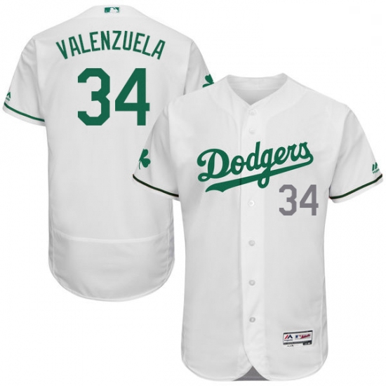 Mens Majestic Los Angeles Dodgers 34 Fernando Valenzuela White Celtic Flexbase Collection 2018 World