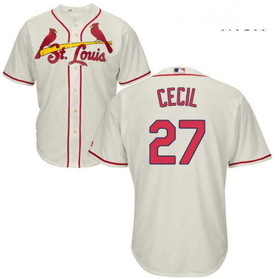 Mens Majestic St Louis Cardinals 27 Brett Cecil Replica Cream Alternate Cool Base MLB Jersey