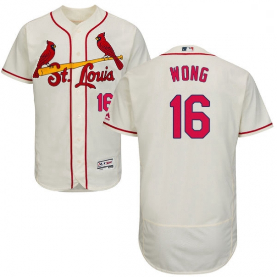 Mens Majestic St Louis Cardinals 16 Kolten Wong Cream Alternate Flex Base Authentic Collection MLB J