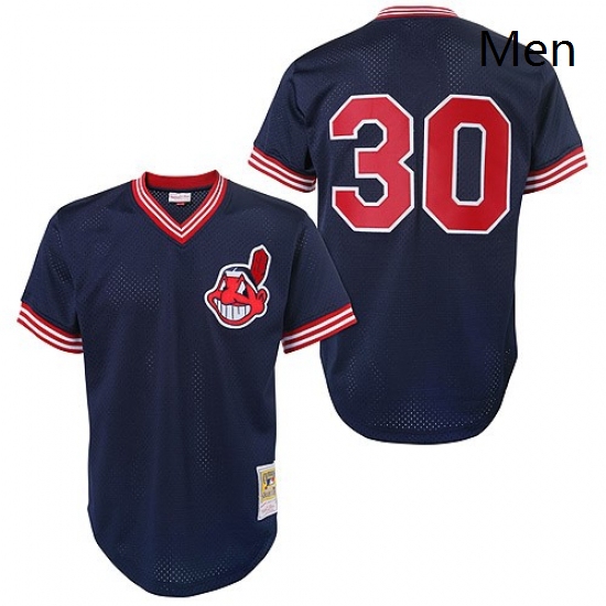 Mens Mitchell and Ness Cleveland Indians 30 Joe Carter Replica Blue Throwback MLB Jersey