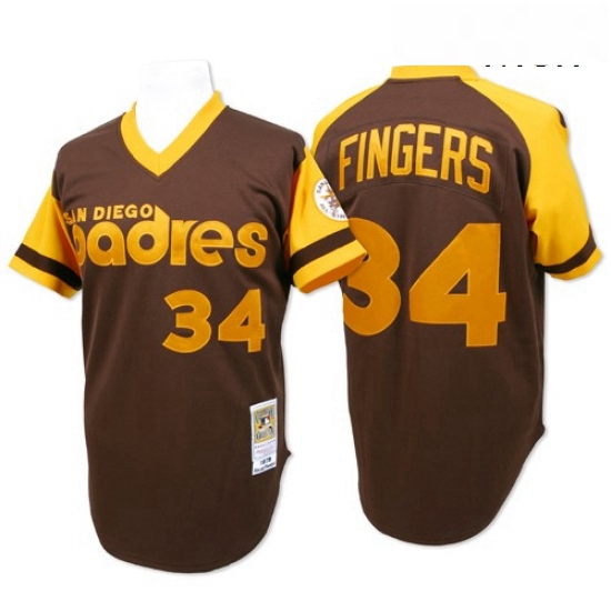 Mens Mitchell and Ness San Diego Padres 34 Rollie Fingers Authen