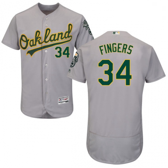 Mens Majestic Oakland Athletics 34 Rollie Fingers Grey Road Flex Base Authentic Collection MLB Jerse