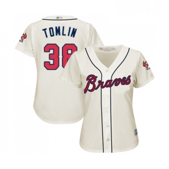 Womens Atlanta Braves 38 Josh Tomlin Replica Cream Alternate 2 C