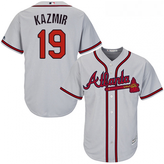 Youth Majestic Atlanta Braves 19 Scott Kazmir Replica Grey Road Cool Base MLB Jersey