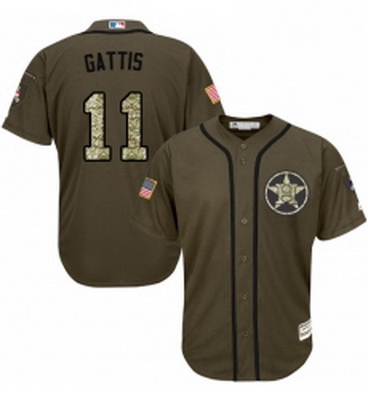 Youth Majestic Houston Astros 11 Evan Gattis Replica Green Salute to Service MLB Jersey