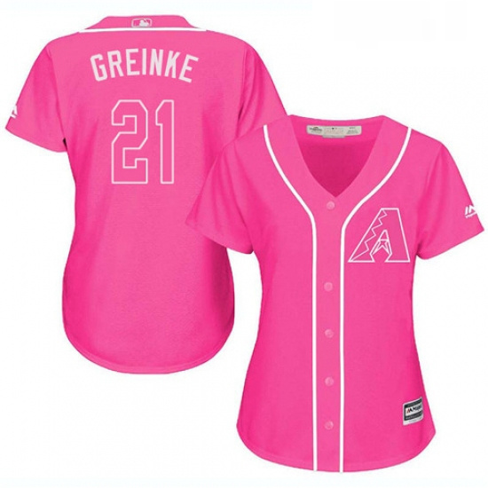 Womens Majestic Arizona Diamondbacks 21 Zack Greinke Authentic Pink Fashion MLB Jersey