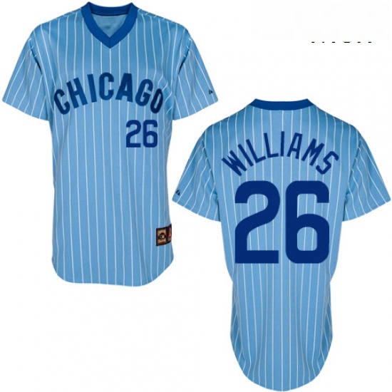 Mens Majestic Chicago Cubs 26 Billy Williams Authentic BlueWhite Strip Cooperstown Throwback MLB Jer