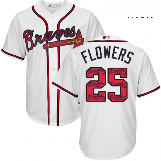 Mens Majestic Atlanta Braves 25 Tyler Flowers Authentic White Te