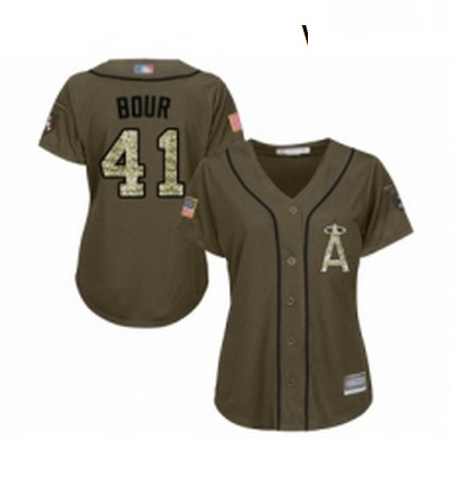 Womens Los Angeles Angels of Anaheim 41 Justin Bour Authentic Green Salute to Service Baseball Jerse
