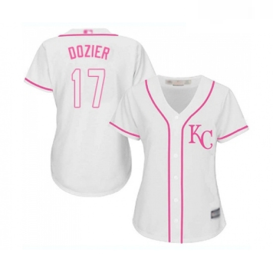 Womens Kansas City Royals 17 Hunter Dozier Replica White Fashion Cool Base Baseball Jersey