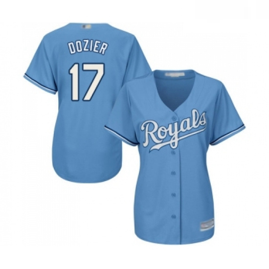 Womens Kansas City Royals 17 Hunter Dozier Replica Light Blue Al