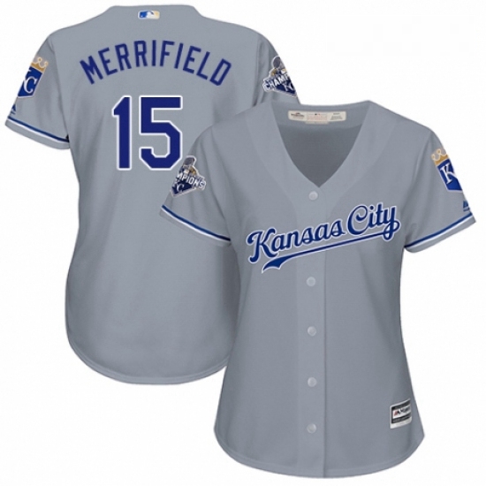 Womens Majestic Kansas City Royals 15 Whit Merrifield Replica Grey Road Cool Base MLB Jersey