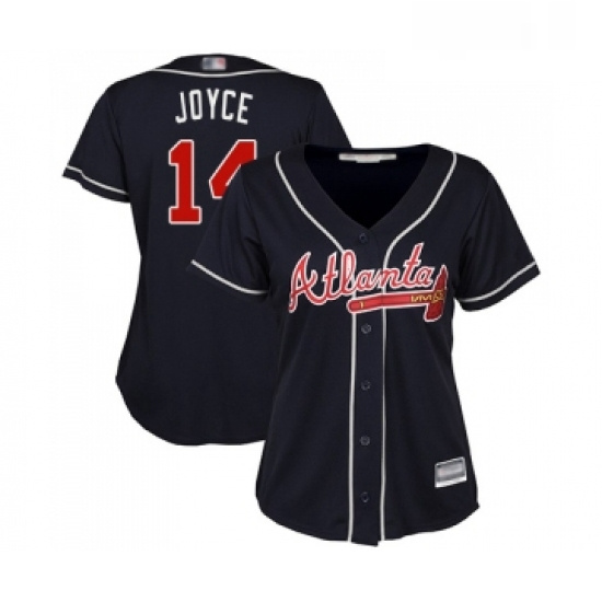 Womens Atlanta Braves 14 Matt Joyce Replica Blue Alternate Road Cool Base Baseball Jersey