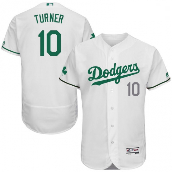 Mens Majestic Los Angeles Dodgers 10 Justin Turner White Celtic Flexbase Authentic Collection MLB Je