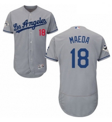 Mens Majestic Los Angeles Dodgers 18 Kenta Maeda Authentic Grey Road 2017 World Series Bound Flex Ba