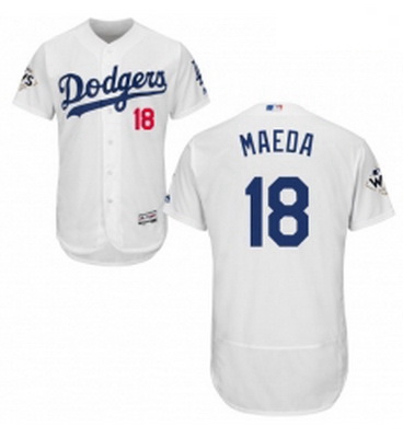 Mens Majestic Los Angeles Dodgers 18 Kenta Maeda Authentic White Home 2017 World Series Bound Flex B