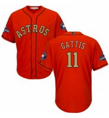 Youth Majestic Houston Astros 11 Evan Gattis Authentic Orange Alternate 2018 Gold Program Cool Base 