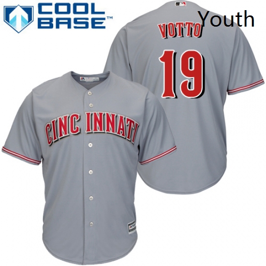 Youth Majestic Cincinnati Reds 19 Joey Votto Authentic Grey Road Cool Base MLB Jersey