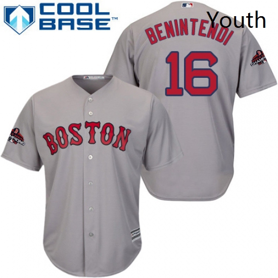 Youth Majestic Boston Red Sox 16 Andrew Benintendi Authentic Grey Road Cool Base 2018 World Series C