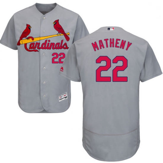 Mens Majestic St Louis Cardinals 22 Mike Matheny Grey Road Flex Base Authentic Collection MLB Jersey