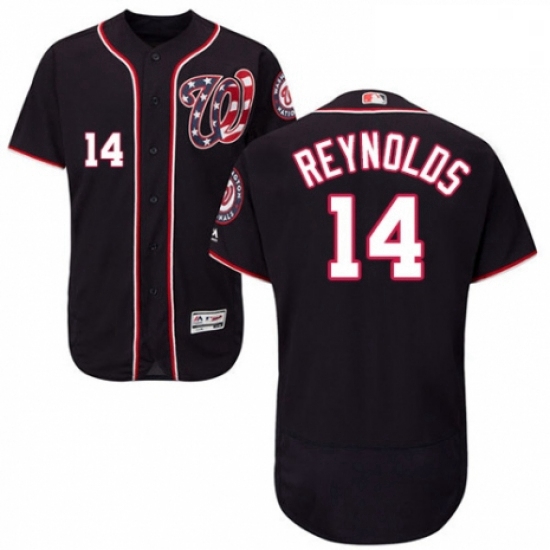 Mens Majestic Washington Nationals 14 Mark Reynolds Navy Blue Alternate Flex Base Authentic Collecti