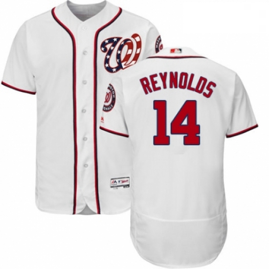 Mens Majestic Washington Nationals 14 Mark Reynolds White Home Flex Base Authentic Collection MLB Je