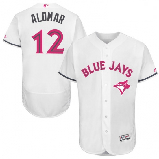 Mens Majestic Toronto Blue Jays 12 Roberto Alomar Authentic White 2016 Mothers Day Fashion Flex Base