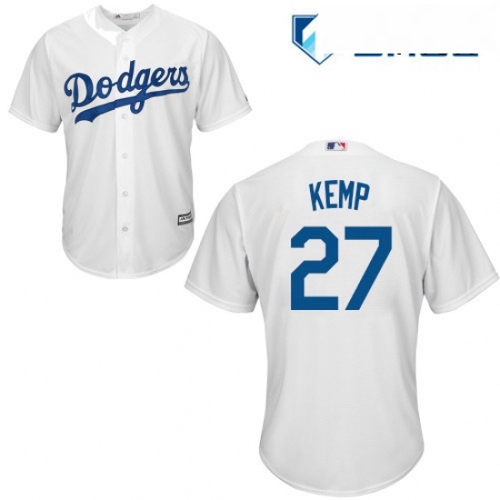 Mens Majestic Los Angeles Dodgers 27 Matt Kemp Replica White Hom