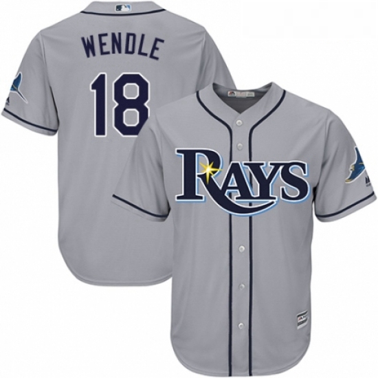 Youth Majestic Tampa Bay Rays 18 Joey Wendle Replica Grey Road C