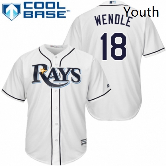 Youth Majestic Tampa Bay Rays 18 Joey Wendle Authentic White Home Cool Base MLB Jersey