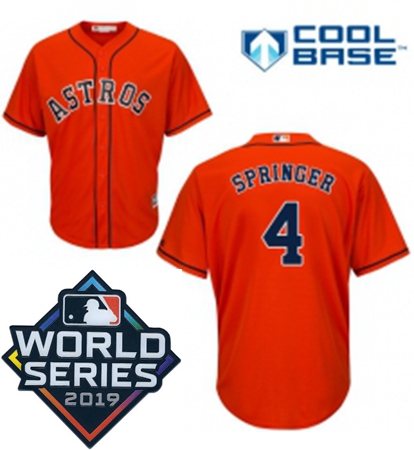 Mens Majestic Houston Astros 4 George Springer Replica Orange Alternate Cool Base Sitched 2019 World