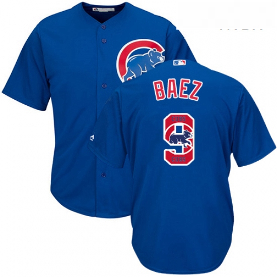 Mens Majestic Chicago Cubs 9 Javier Baez Authentic Royal Blue Te