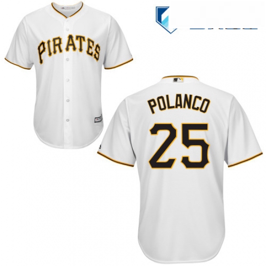 Mens Majestic Pittsburgh Pirates 25 Gregory Polanco Replica White Home Cool Base MLB Jersey