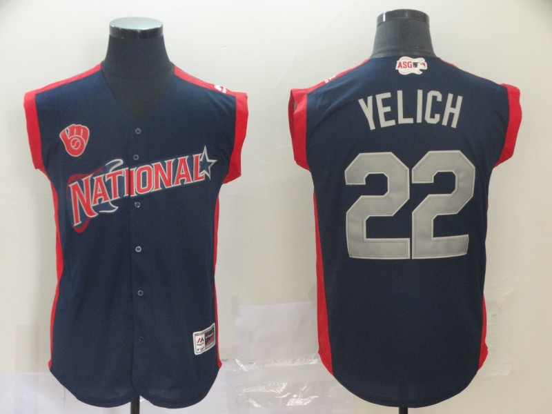 National League 22 Christian Yelich Navy 2019 MLB all star Game Player Jersey