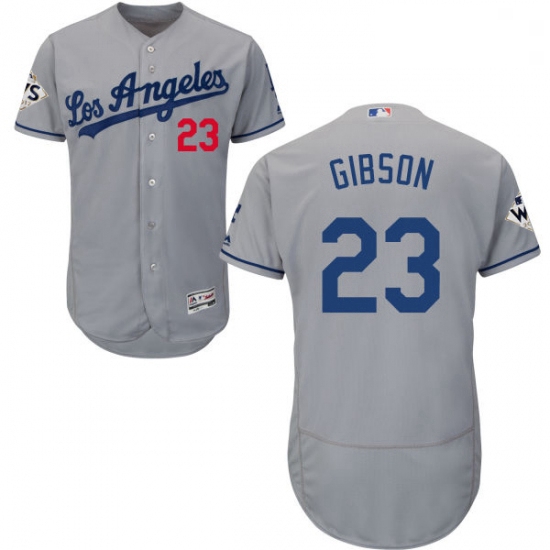 Mens Majestic Los Angeles Dodgers 23 Kirk Gibson Authentic Grey Road 2017 World Series Bound Flex Ba