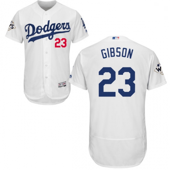 Mens Majestic Los Angeles Dodgers 23 Kirk Gibson Authentic White Home 2017 World Series Bound Flex B