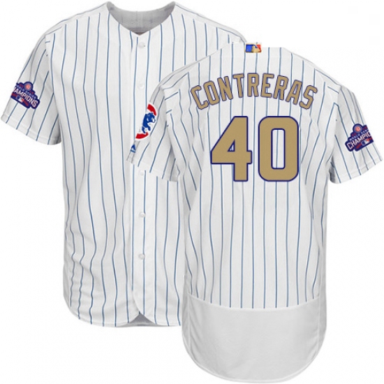 Mens Majestic Chicago Cubs 40 Willson Contreras White 2017 Gold Program Flexbase Authentic Collectio