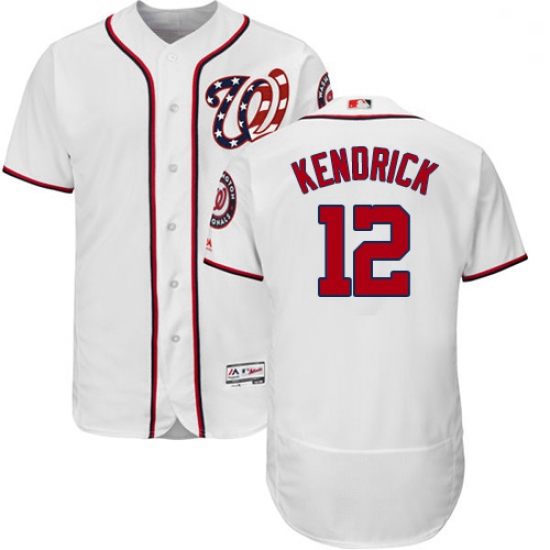 Mens Majestic Washington Nationals 12 Howie Kendrick White Home Flex Base Authentic Collection MLB J