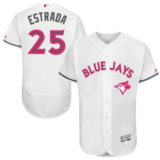 Mens Majestic Toronto Blue Jays 25 Marco Estrada Authentic White 2016 Mothers Day Fashion Flex Base 