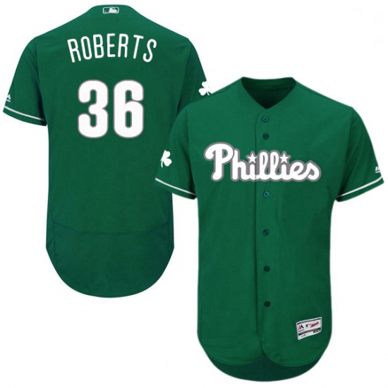 Mens Majestic Philadelphia Phillies 36 Robin Roberts Green Celtic Flexbase Authentic Collection MLB 