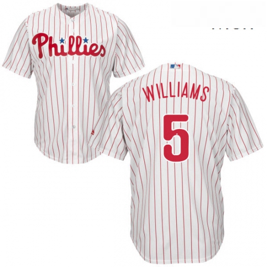 Mens Majestic Philadelphia Phillies 5 Nick Williams Replica WhiteRed Strip Home Cool Base MLB Jersey