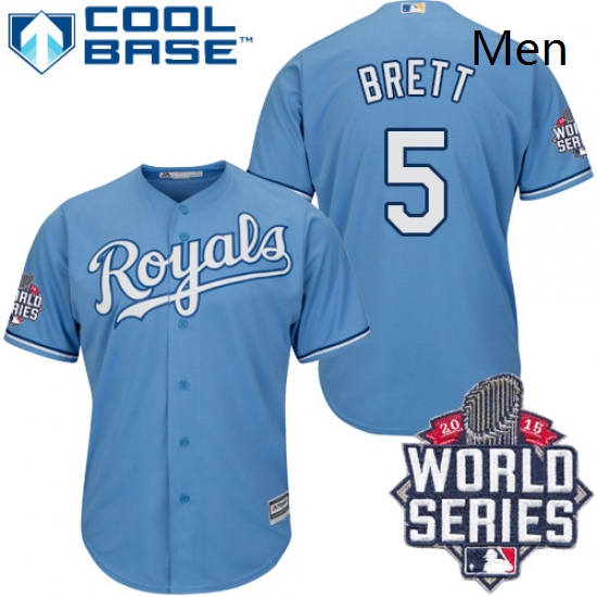 Mens Majestic Kansas City Royals 5 George Brett Authentic Light Blue Alternate 1 Cool Base 2015 Worl