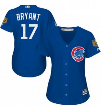 Womens Majestic Chicago Cubs 17 Kris Bryant Authentic Royal Blue 2017 Spring Training Cool Base MLB 